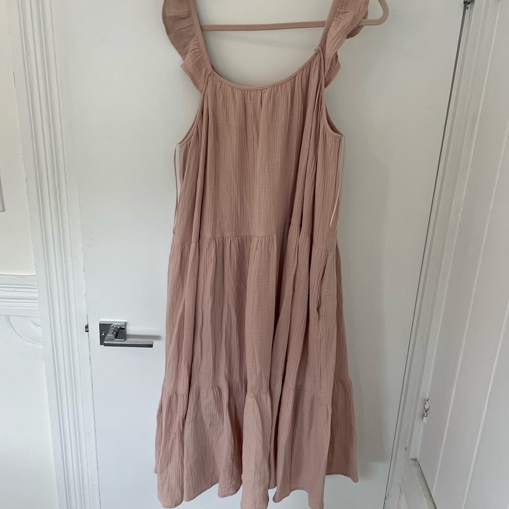 Linen Midi Gauze Tan Dress